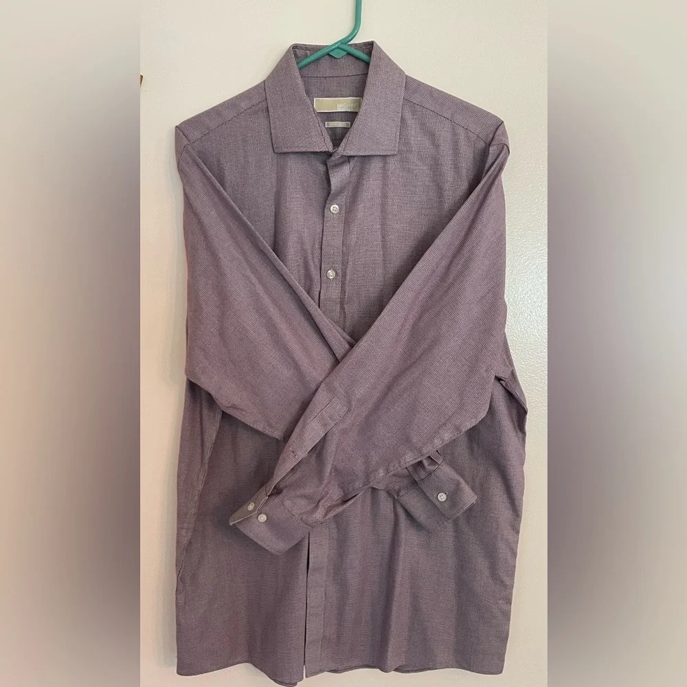Michael Kors Men's Non-Iron Purple Dress Shirt Long Sleeve Button-Up 17 32-33
